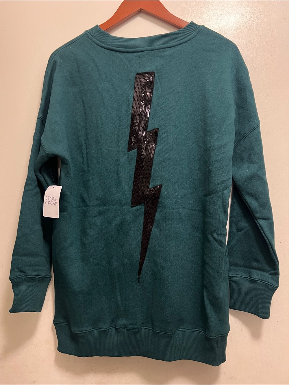 Volcom Teal Long-Sleeve Dress with Black Sequin Lightning Bolt